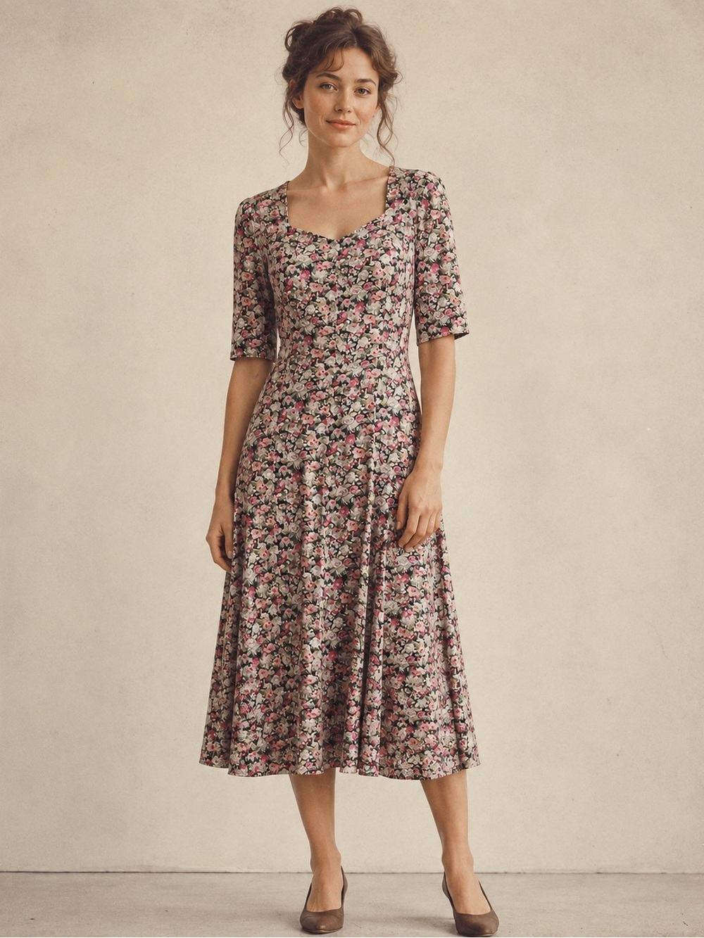 Vintage International Outlook Laura Apparel Floral Midi Dress